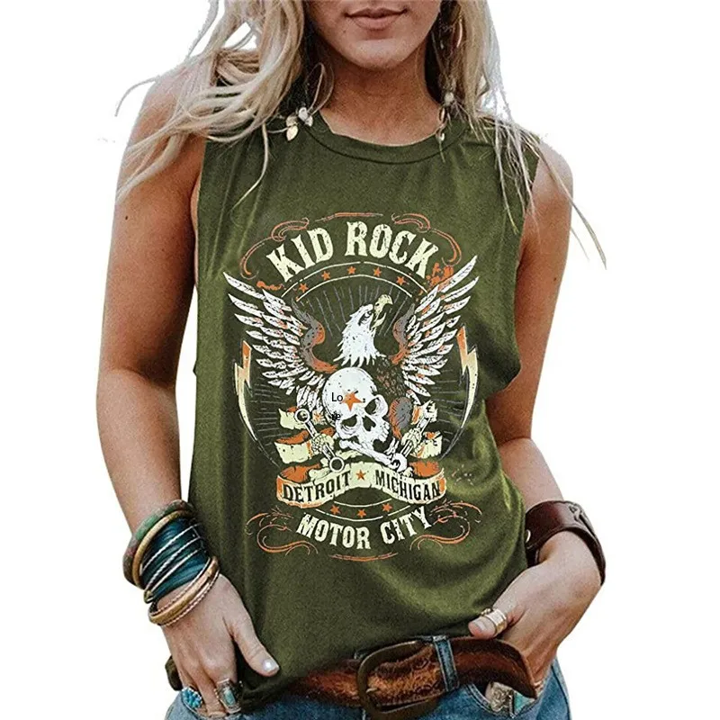 Funny Rock Skeleton Eagle Tank Top for Women Vintage Retro Rock Roll Music Shirts Sleeveless Concert Buddy Tank Tops Graphic Tee