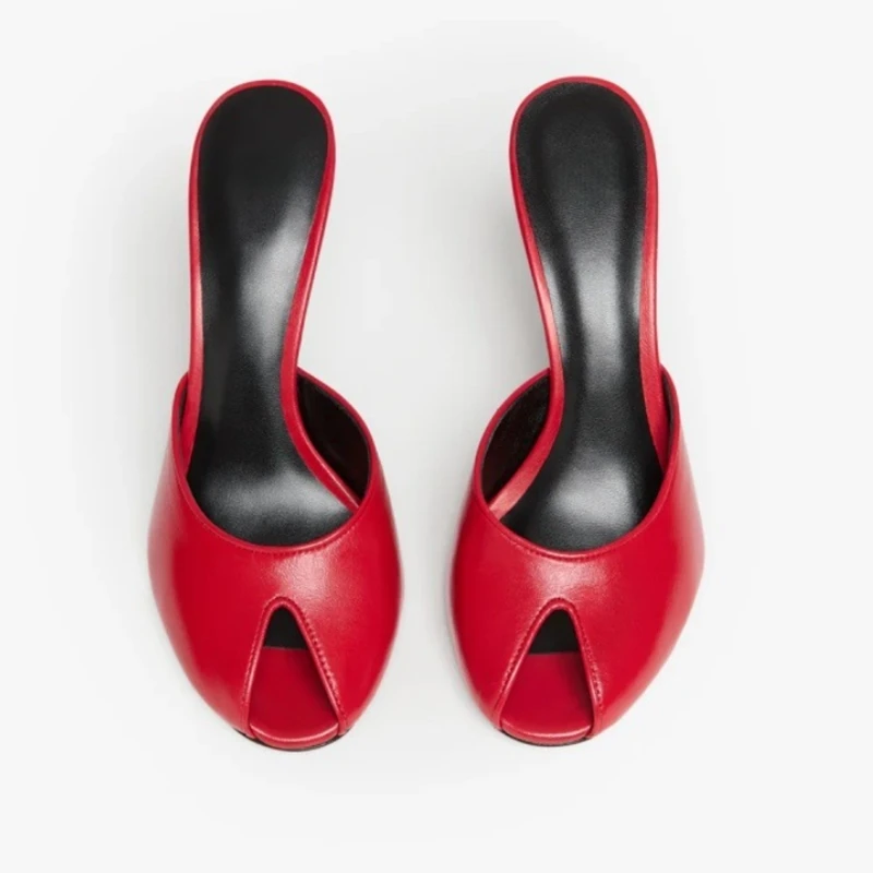 Sexy V Exposed Toes Slippers Red White Black Matte Leather Stiletto Heels Women Modern Shoes Slip On Summer Sandals Shoes
