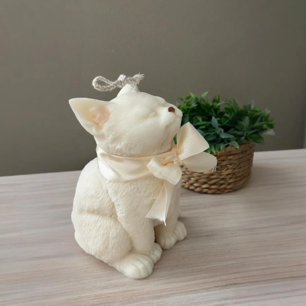 Smile Cat Silicone Mold for DIY Candle Lovely Kitten Gypsum Doll Mould Animal Ceramics Making Tools Birthday Gifts Wedding Decor