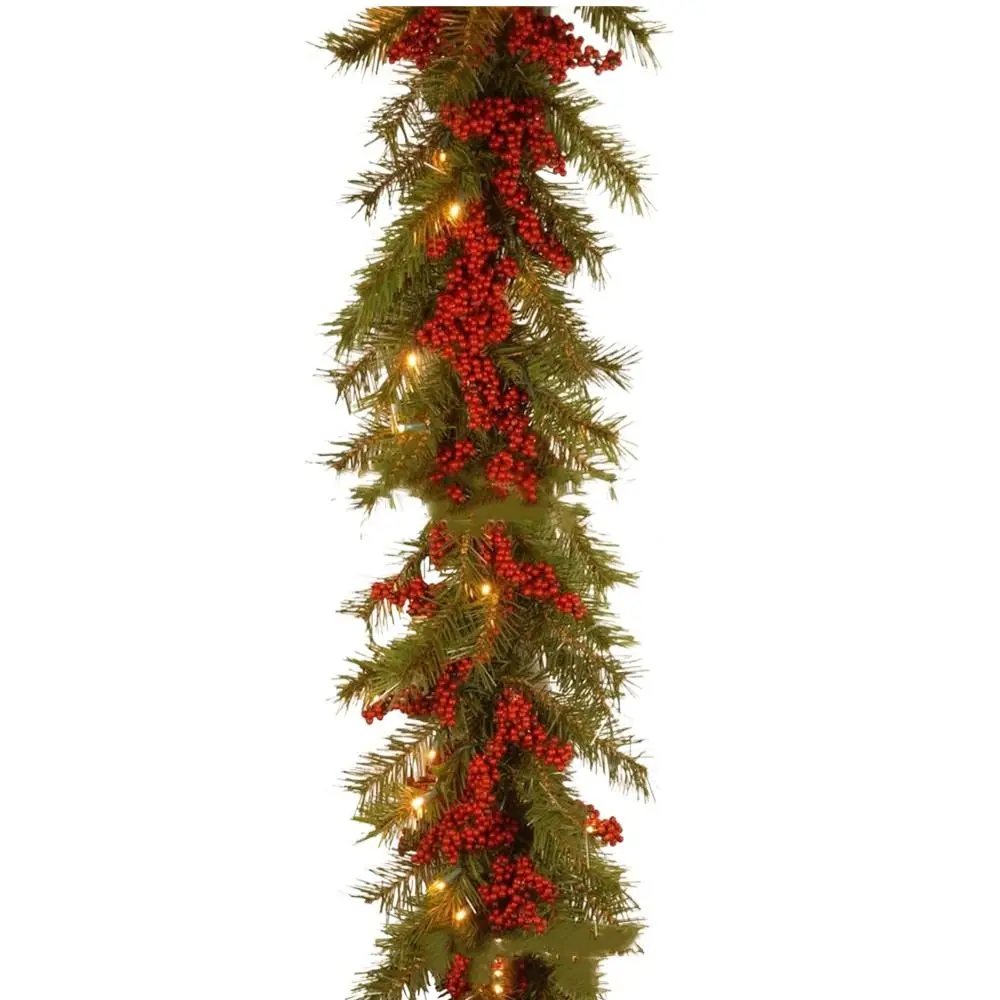

30 LED Lights Christmas Garland Green Pine Cone Berry Red Fruit Illuminated Rattan Ornament Bendable Artificial Pine Tree Decor