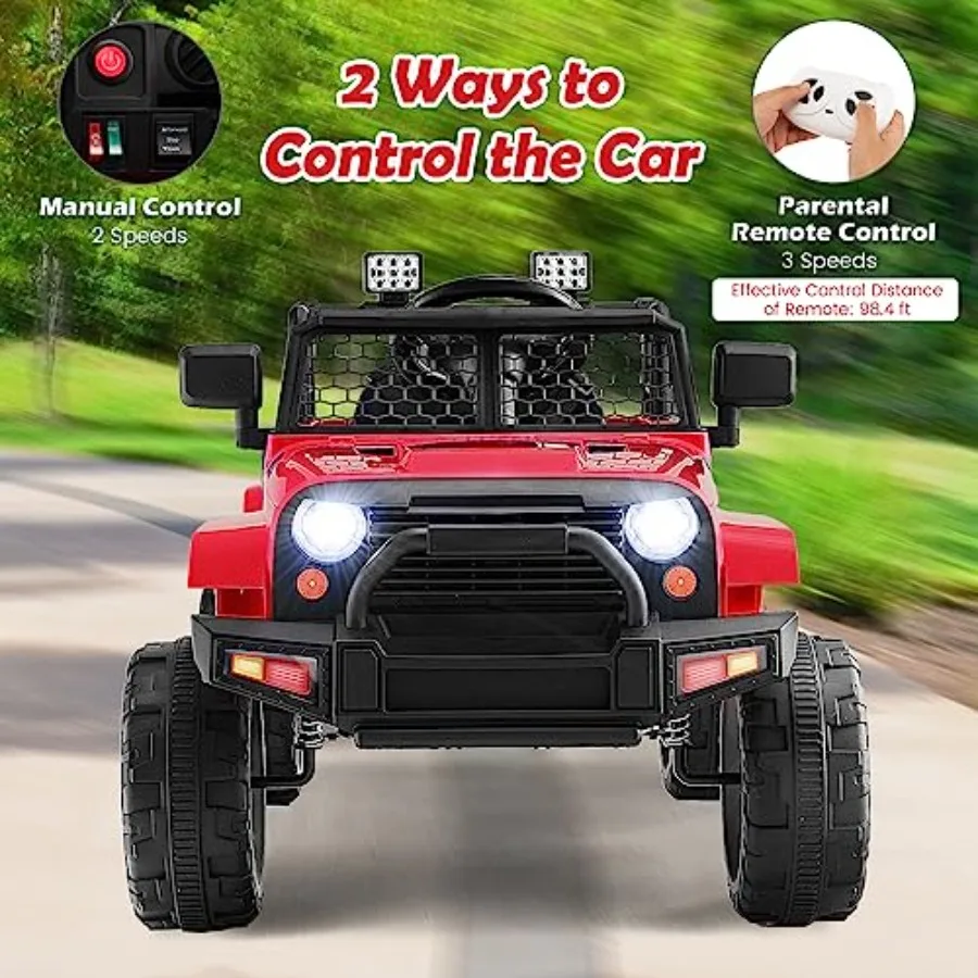 Ride on Car 12V Battery Powered Truck Vehicle with Remote Control Spring Suspension Headlights Music Horn MP3 USB and Aux Port