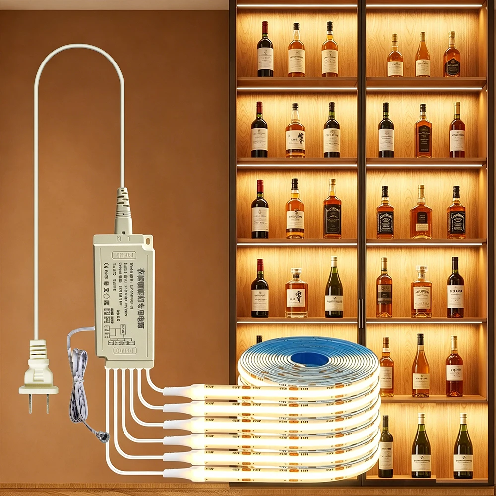 

Светодиодная лента COB 12В с датчиком движения для подсветки под шкафом, витрине, книжном шкафу, гардеробе, с датчиком управления для дверей, вилка стандарта США