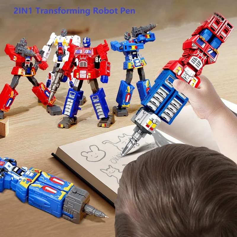 Transformation Robot Toy Deformable Ballpoint Pen Writing 2IN1 Children Toys Deformation Action Figure Model Toys for Kids Gift