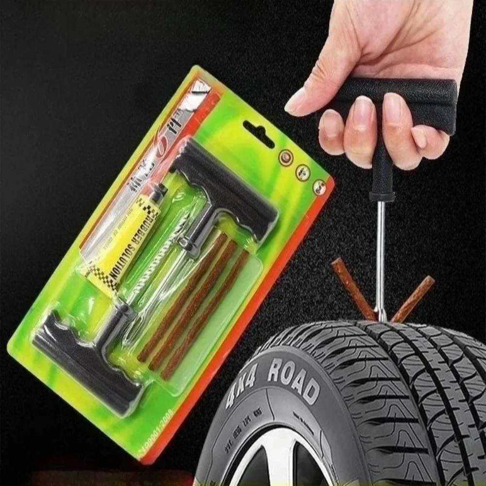 Car Tire Repair Tools Kit with Rubber Strips Tubeless Tyre Puncture Studding Plug Set Auto Motorcycle Bike Garage Repair Tools