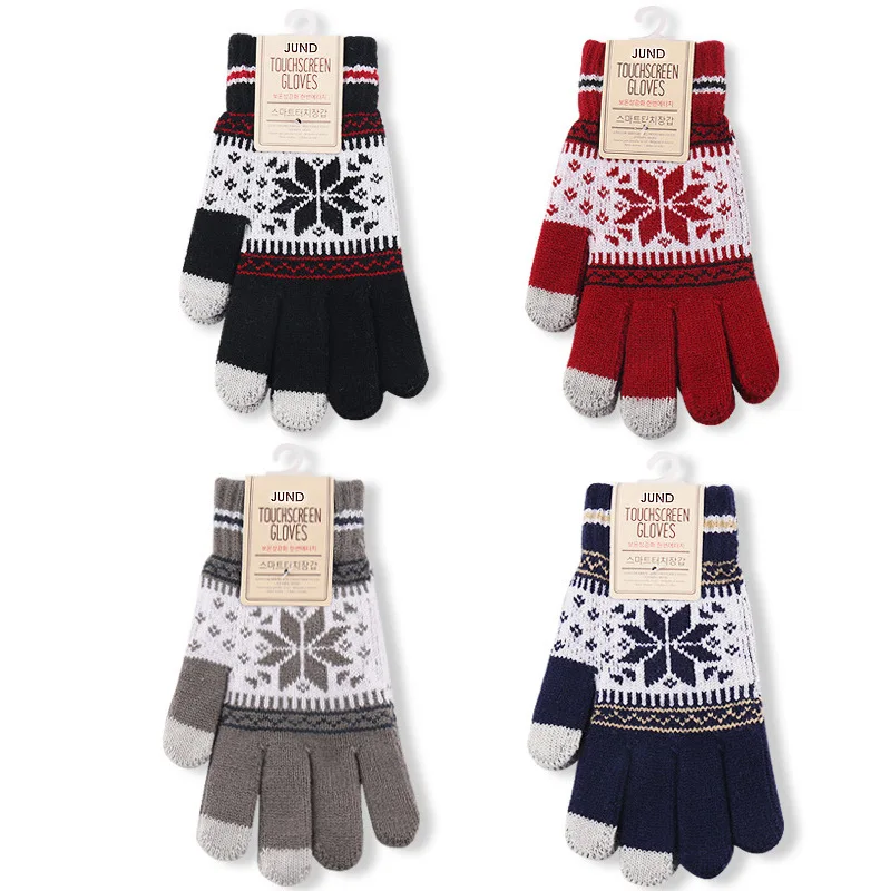 

Knitted Gloves Winter Men and Women Thickened Warm Windproof Touch Screen Snowflake Pattern Gloves