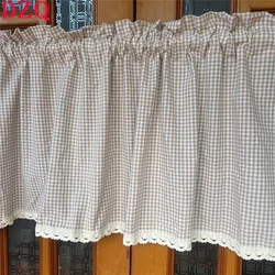 Korean Cotton And Linen khaki Plaid Short Curtains for Kitchen Japanese Lattice Half Curtain Living Room Coffee Valnace #A456
