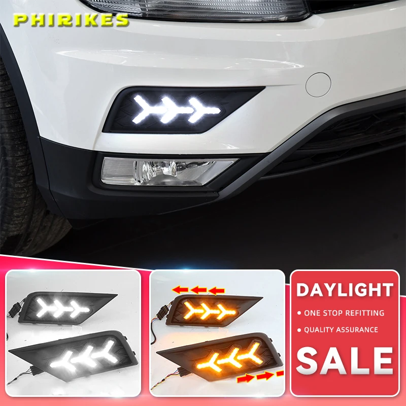 

1Pair Car light for Volkswagen VW Tiguan 2017 2018 2019 DRL Daytime Running Light with Yellow Turn signal fog lamp