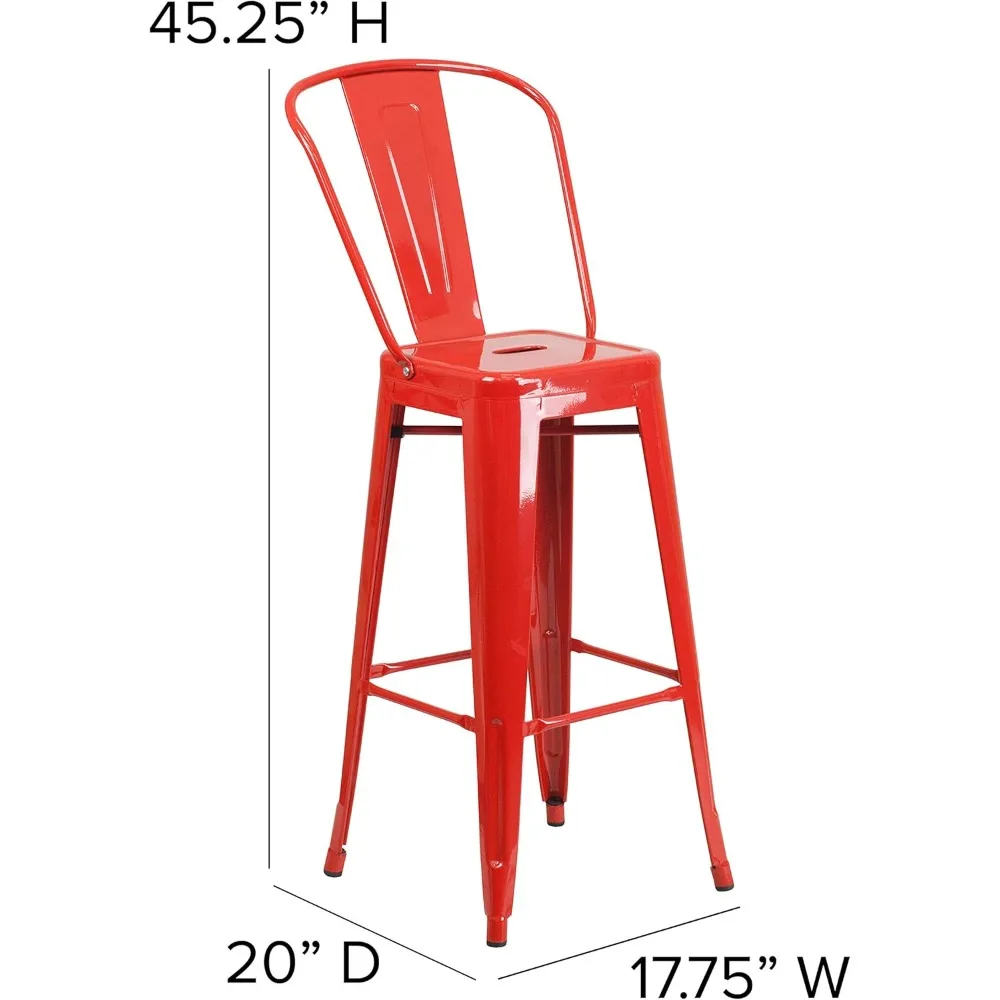 EMMA + OLIVER 4 Pack 30 مقعد مرتفع معدني داخلي وخارجي مع ظهر - أثاث المطبخ