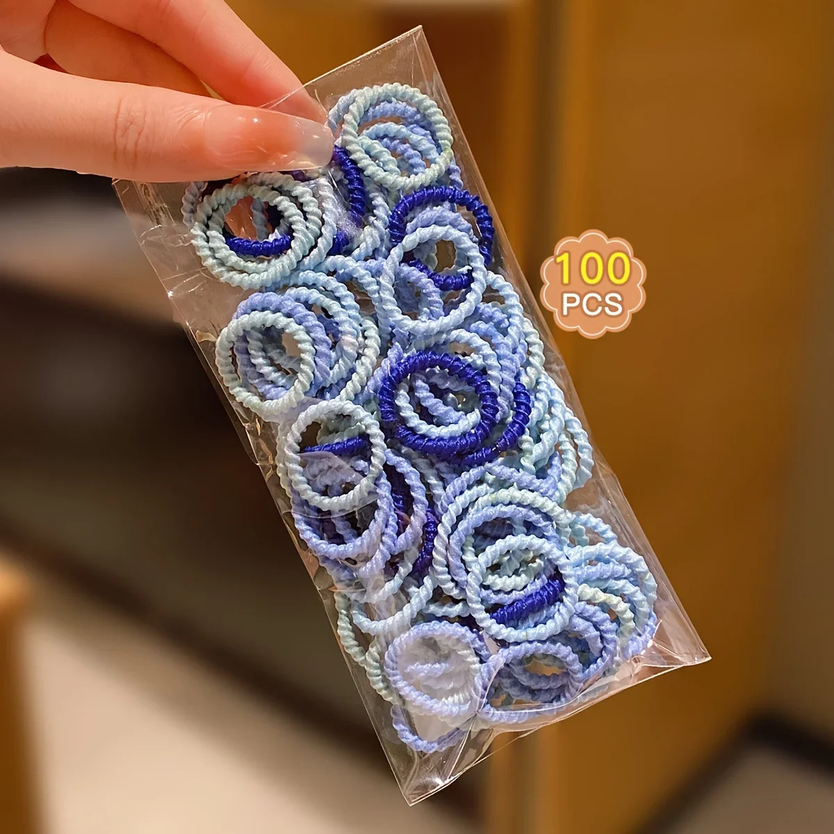 100/200/300pcs Girls Hair Accessories, Blue  SeriesSpiral Elastic Hair Ties view 4