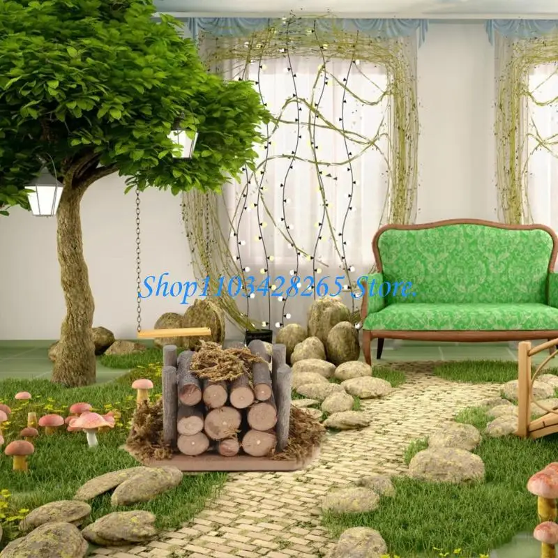 Mały drewniany stos drewna opałowego do wyświetlania w ogrodzie miniaturowe akcesoria krajobrazowe DIY z kolorowymi szczegółami