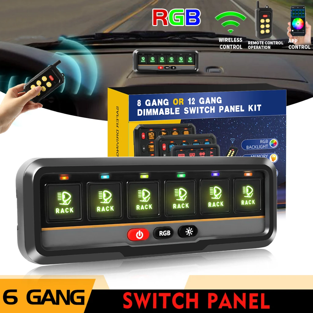 

HL Upgraded 6 Gang Switch Panel Wireless APP Remote Control RGB Dimmable Switch Panel 12V 24V for Car Truck Boat off-road use