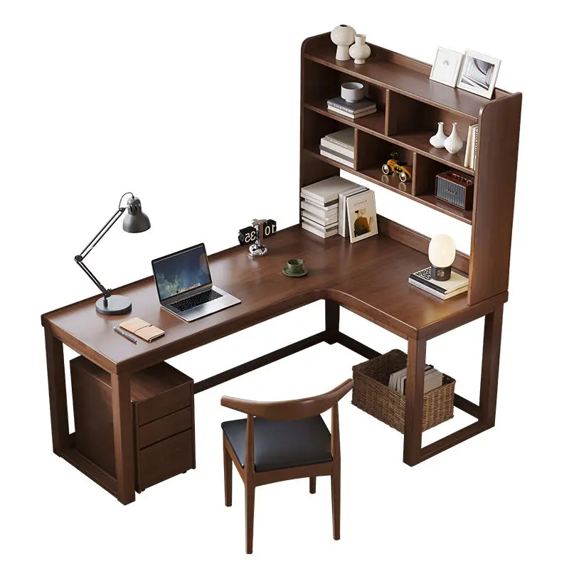 *Solid Wood L-Shaped Corner Desk Durable Modern Double Office Computer Desk Space-Saving Easy Assembly Long Writing Desk for Hom
