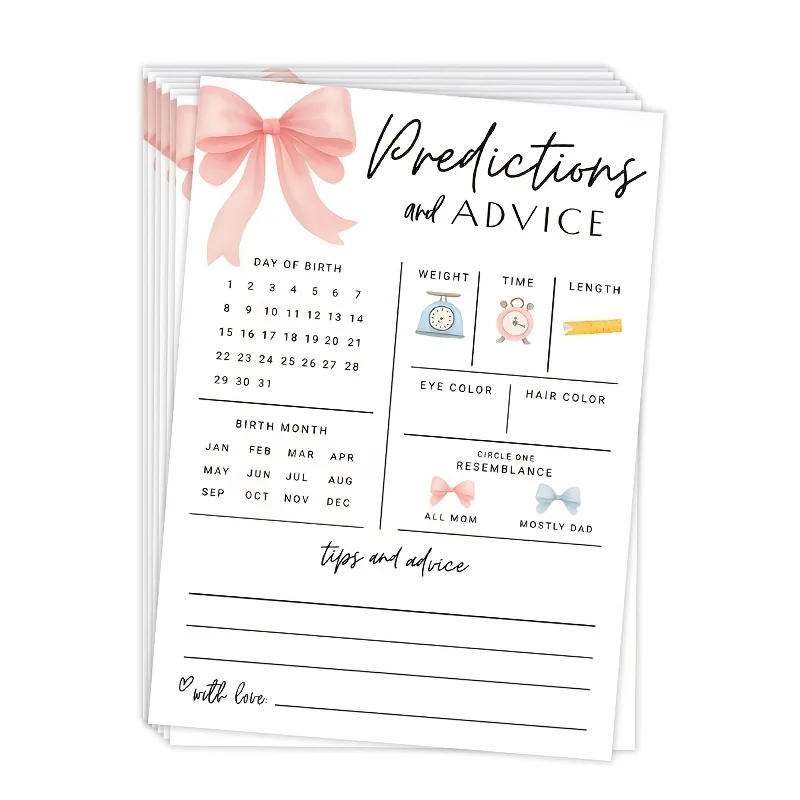 20PCS Baby Prediction and Suggestion Cards - Pink Bow Design, Fun Baby Shower Game, Girl Gender Revealing Activity