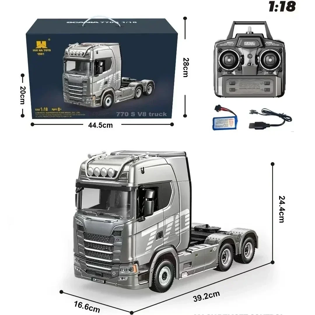 HUINA 1501 770S 1/18 RCトラクター 2.4G無線 19チャンネル RCエンジニアリングトレーラートラック ライトとサウンドシステム付き RCカーモデルおもちゃ