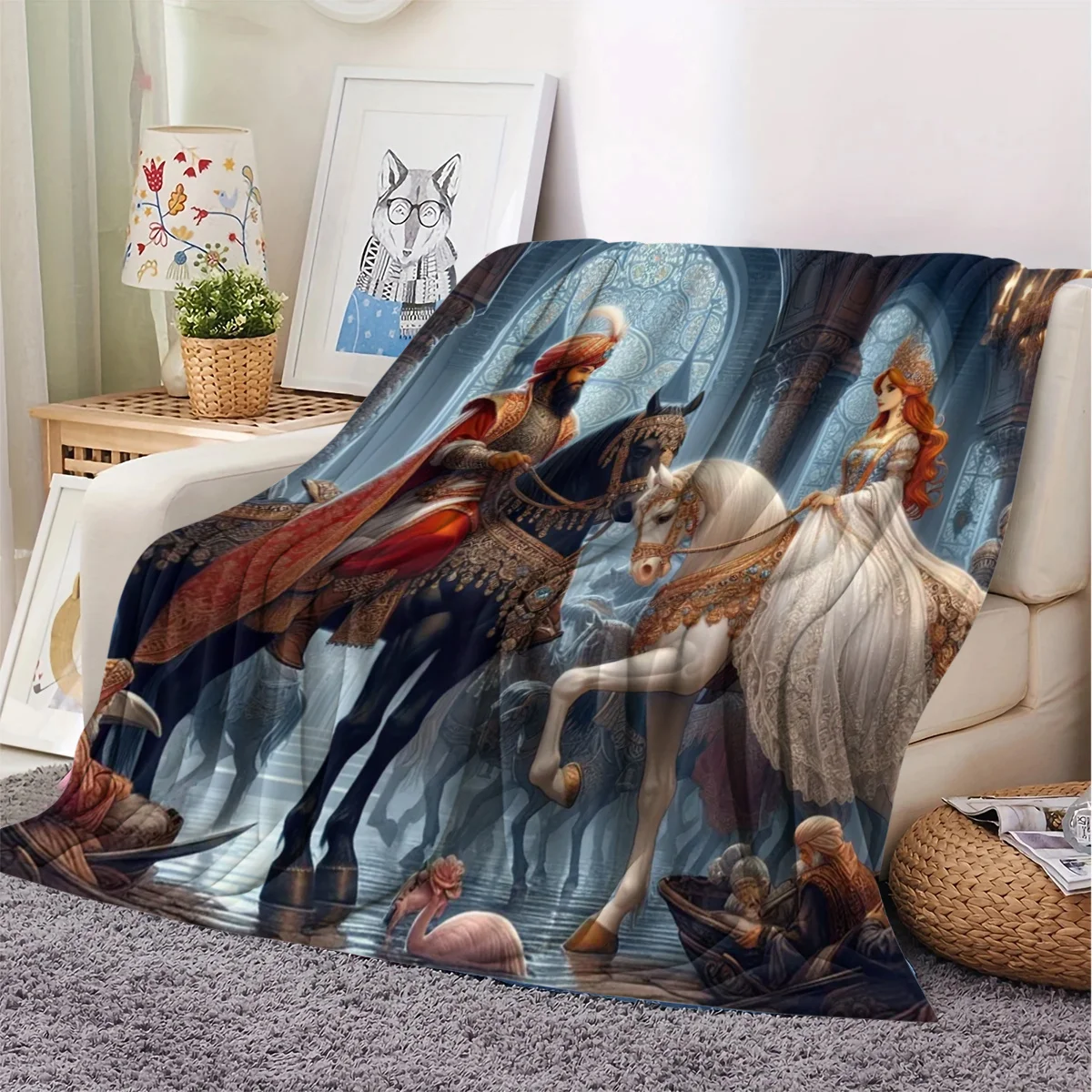 King and Prince Animal Black and White Horse Pattern Flannel Small Throw Blanket, a Soft and Warm Blanket Suitable for Sofas, Ho