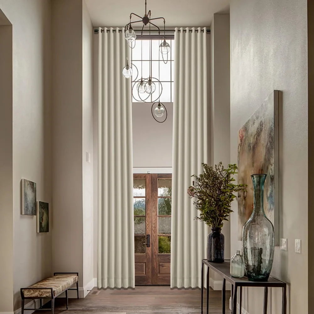 Cortinas opacas extra largas con ojales para sala de estar, salón y habitación de invitados, tratamientos de ventana estilo loft beige