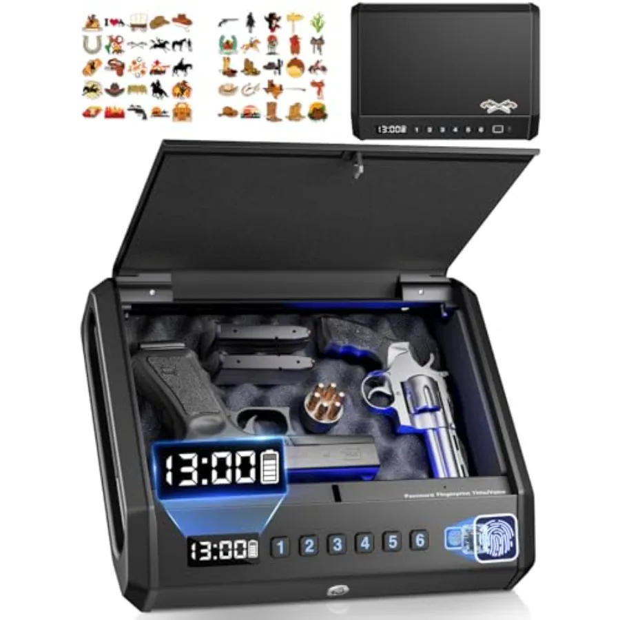 

Сейф для оружия с ЖК-дисплеем, быстрый доступ за 0,1 с, сейф для пистолетов на 2-4 пистолета, сейф-бокс для пистолетов с отпечатком пальца, кодовой панелью и ключами