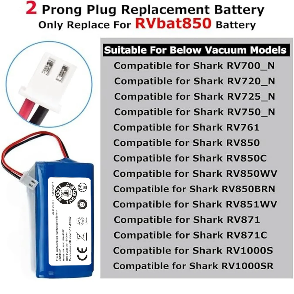 Ersatzakku RVBAT850 für Shark Ion R75 R85 RV850 S87 Roboterstaubsauger 14,4 V 3500 mAh Lithium-Ionen-Originalteil-Upgrade