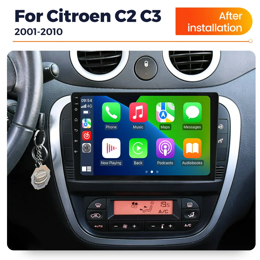 MEKEDE Für Citroen C2 C3 2001-2010 IPS-Bildschirm Autoradio Kabelloses Carplay FM DSP Autoradio BT Stereo Intelligentes Auto-Audiosystem