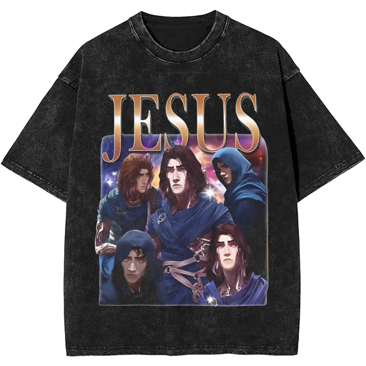 Man T Shirt Viktor Jesus Arcane Anime Game Washed T-Shirts Trendy Cool Summer Tees Y2K Retro Printed Casual Tops Gift