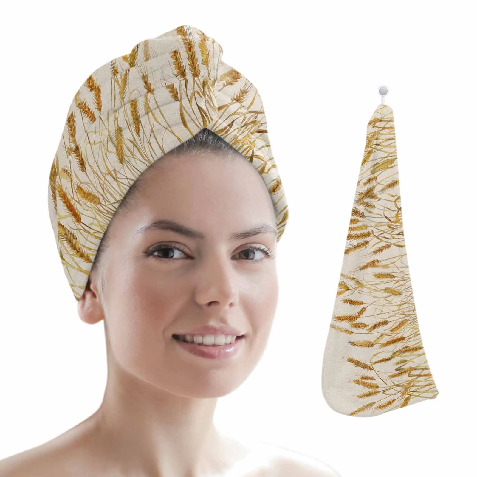 Wheat Vintage Watercolor Quick-dry Hair Towel Cap Girl's Hair Drying Hat Bath Hat Microfiber Towel Hair Dry Cap