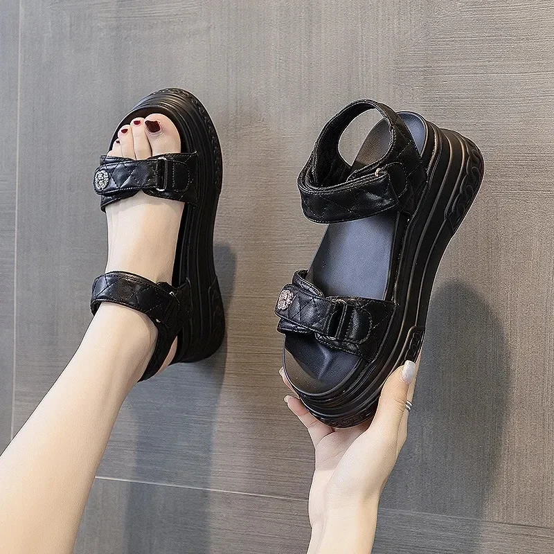 Chic and Elegant Woman Heeled Shoes  Summer Luxury Designer Platform Sandals Girls Rome Casual Black Gladiator Wedge Fashion