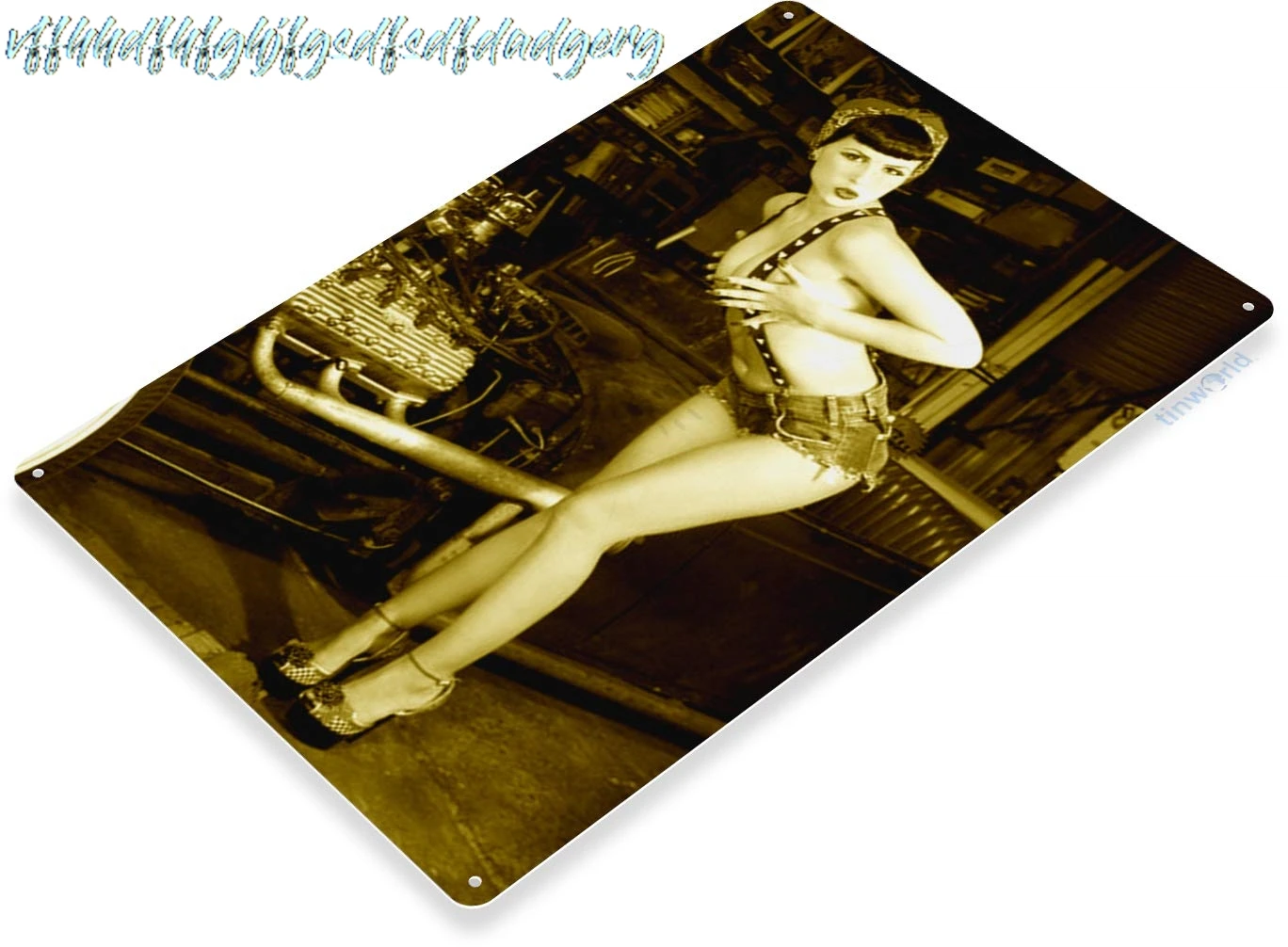 Tinworld TIN Sign Suspended Pin-Up Girl Hot Rod Metal Décor C054 sign