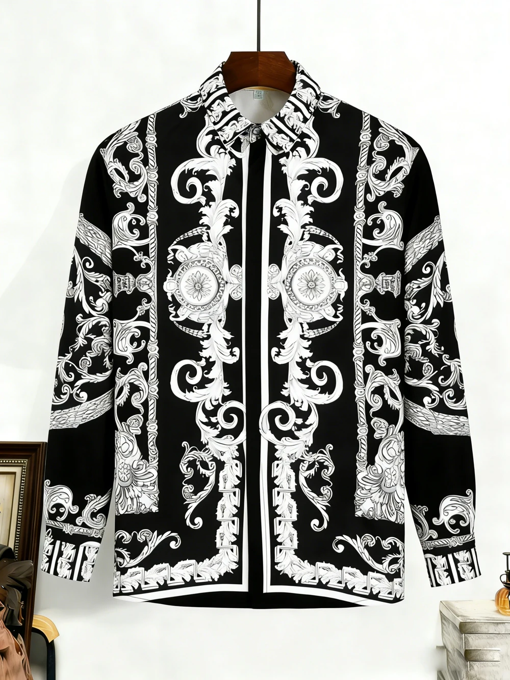 Men's Light Luxury Retro Long-Sleeved Lapel Shirt Natural High-Definition 3D Printed High-End Shirt Casual Business Formal Shirt