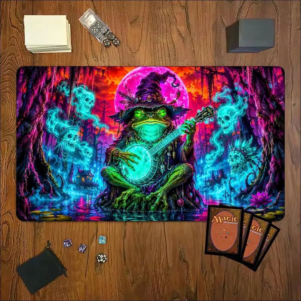 Large Frog Wizard Banjo TCG Blood Moon Swamp Purple Night Anti-Slip Stitched Edge Vivid Rubber Gamer Card Play Tournamentmat