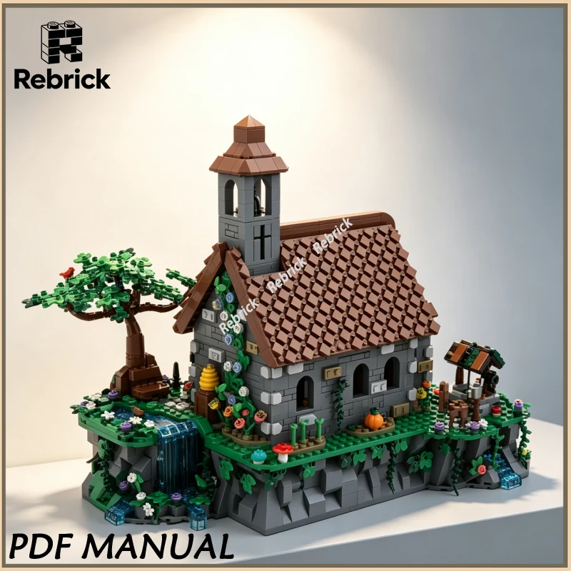 Woodland Medieval Chapel MOC Building Blocks Forest Shrine With Surrounding Landscape Brick Display Set