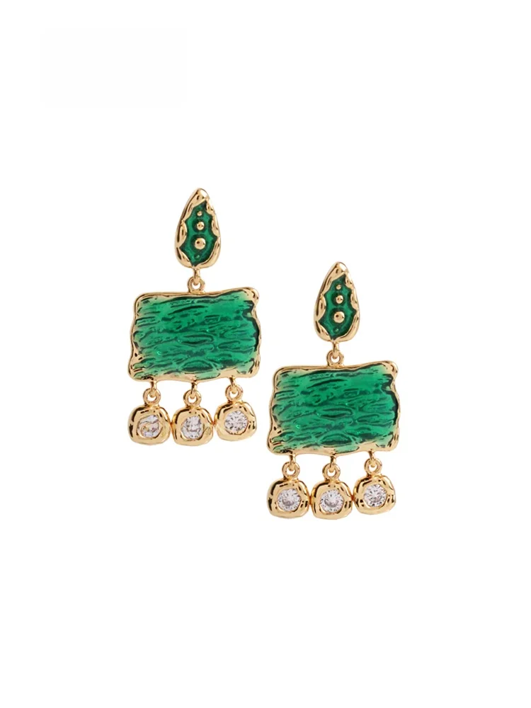 

Sumni Fashion Retro Green Tassel Oversized Ethnic Style Earrings Enamel Drip Women's Jewelry Alloy Silver Gold Plated