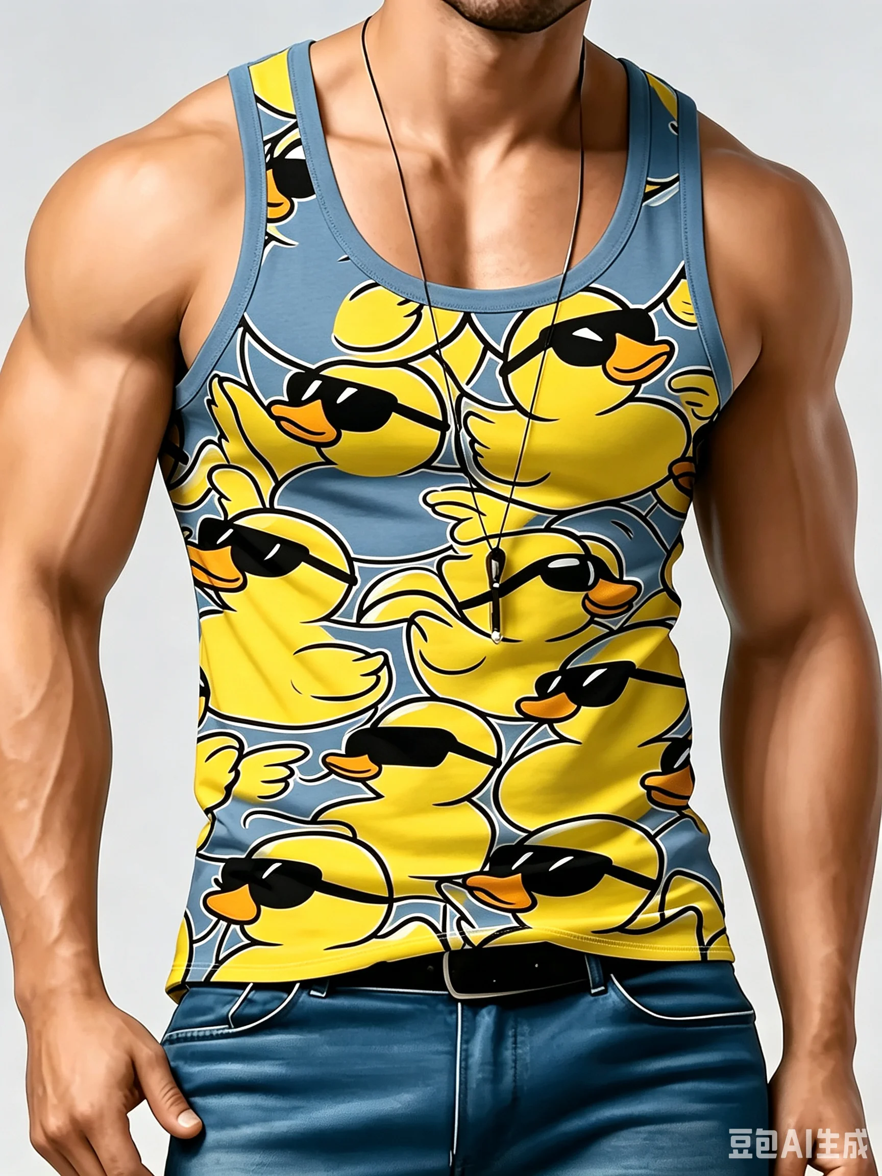 Cool Yellow Rubber Duck With Sunglasses All Over Print Tank Top Funny Cartoon Duck Graphic Sleeveless