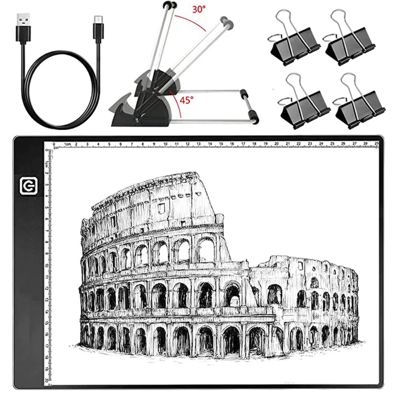 A4 LED Tracing Light Box with Scale,Art Light Pad Light Table with USB Power,Ultra-Thin Copy Board for Diamond Painting Drawing