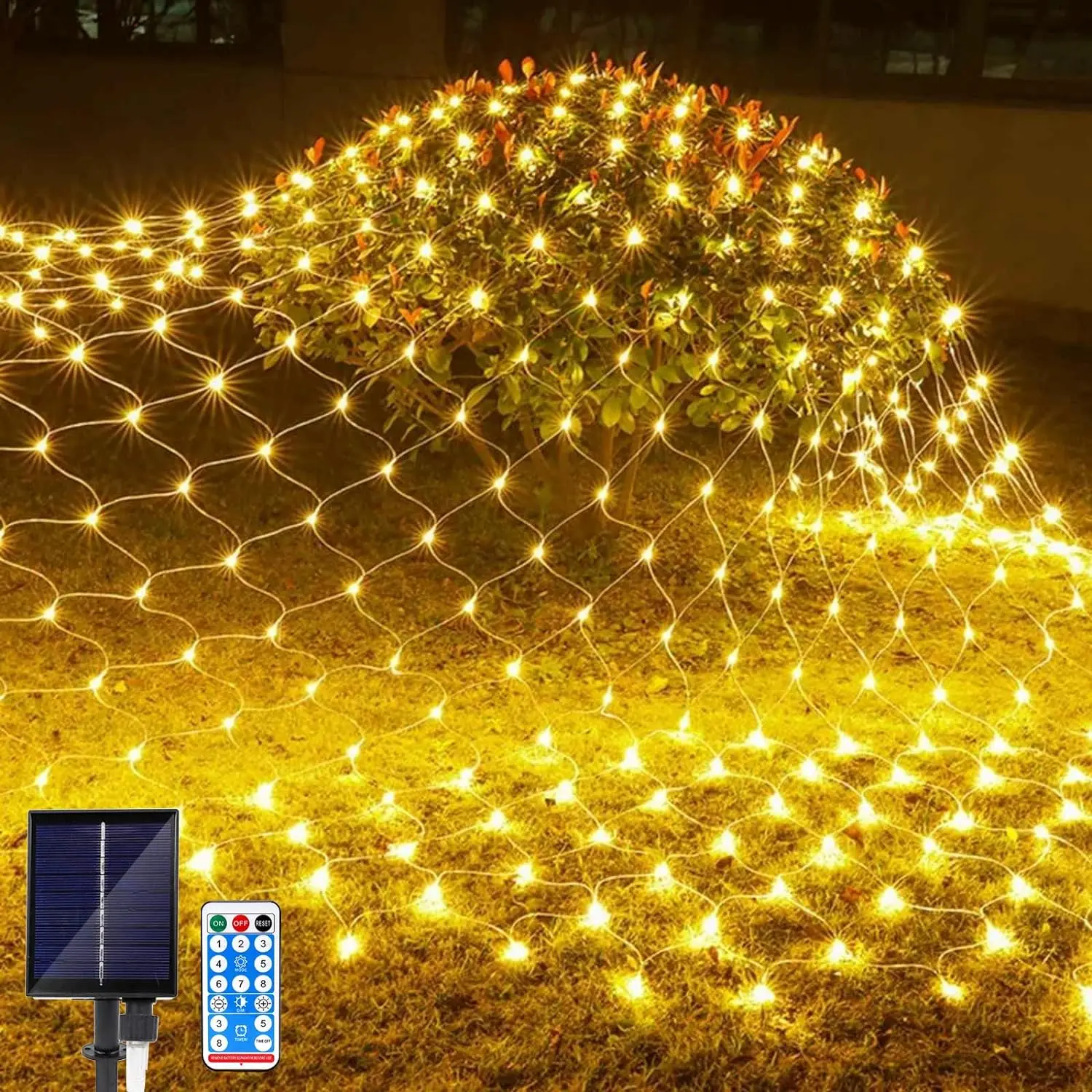 Solar/EU/US Plug LED Net Lights Outdoor 192led Light Mesh Tree-Wrap Lights Raincoat  Curtain String Lights for Garden Balcony