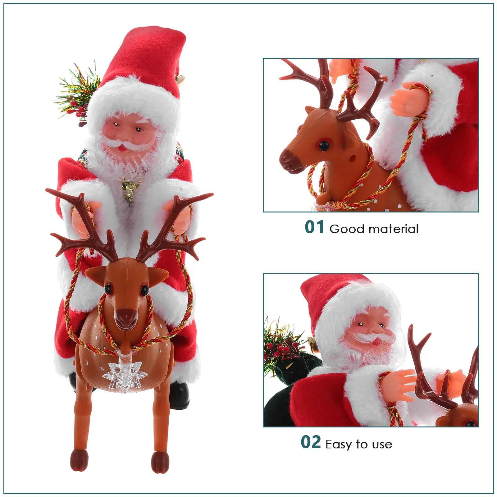 Christmas Walking Deer Riding Santa Claus Electronic Music Gift Decoration Stylish Battery Operated Kids Music Toys