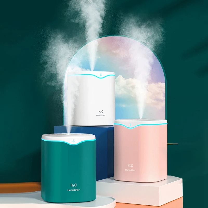 공기 가습기 에센셜 오일 아로마 디퓨저, 다채로운 LED 조명 가습기, 아로마 디퓨저 더블 깍지