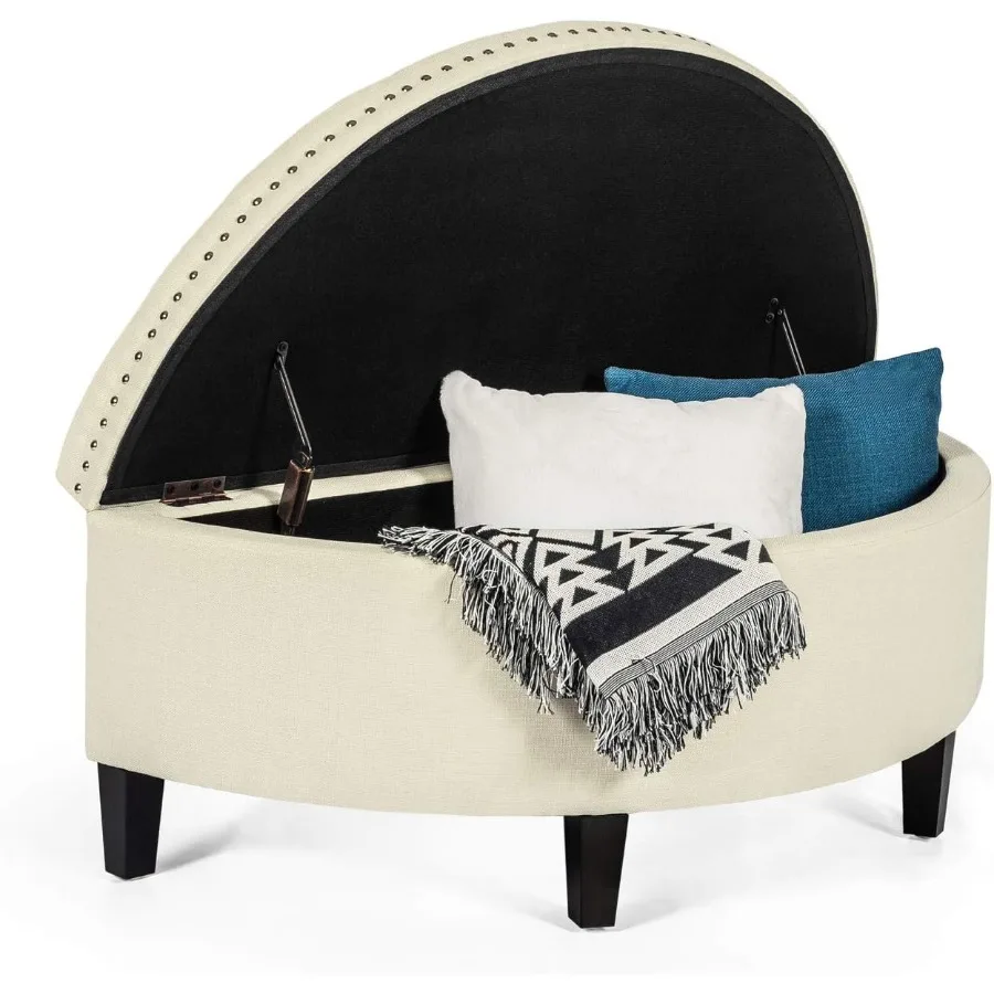 43-Inch Half Moon Storage Ottoman with Button Tufted Design Perfect for Bedroom Entryway and Living Room Decor Cream Color Func