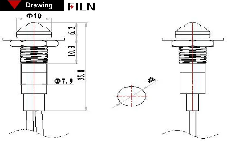 Pannello luminoso a LED FILN da 8 mm Guscio in metallo nero Mini 12V 24V 110V 220V con cavo da 20 cm Testa rialzata montata su pannello luminoso a LED