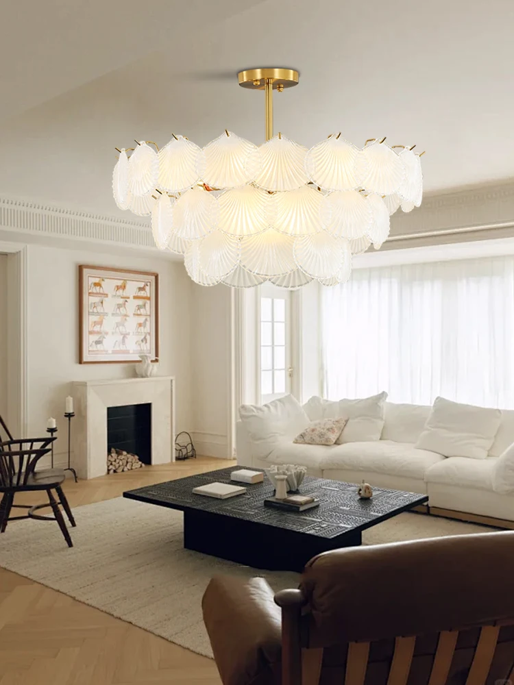 Nordic Clear Glass Shell Ceiling Pendant Light Big Home Decor Light Fixture White Hanging Lamp Led for Bedroom Living Room