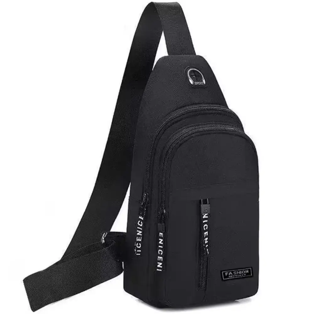 Fashion Versatile Men Shoulder Bag Oxford Cloth Casual Chest Bag Large Capacity with Headphone Hole Crossbody Bag Outdoor Sports