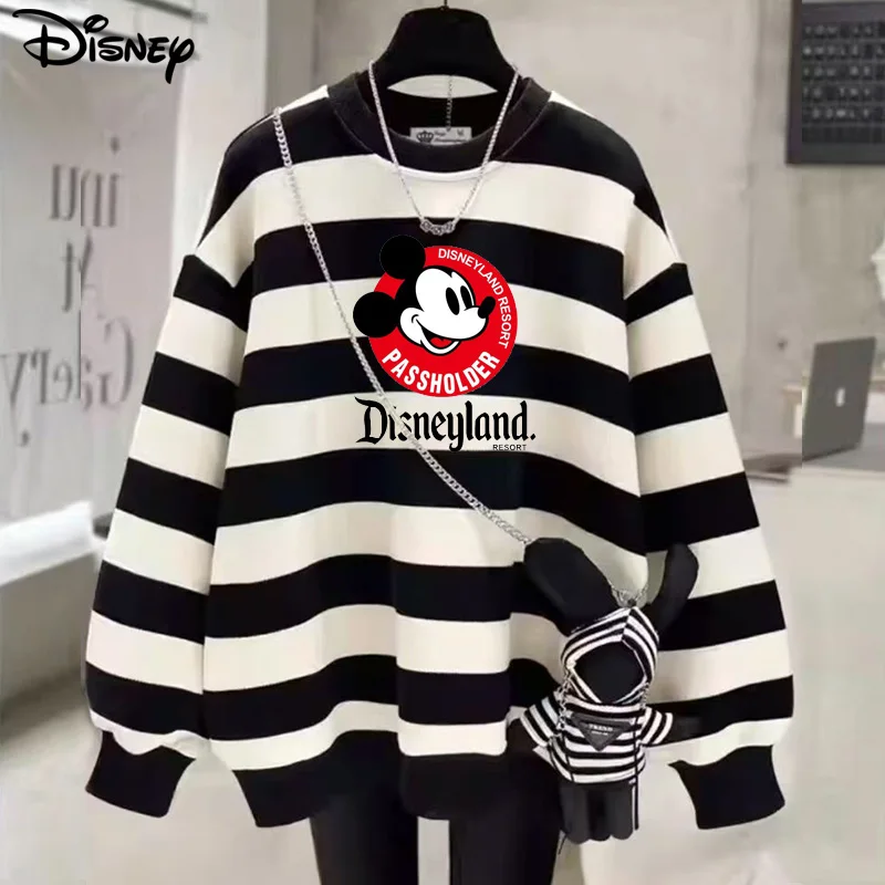 

Новое поступление Disney, модная осенняя хлопковая свободная толстовка с круглым вырезом для пары, повседневная толстовка с длинными рукавами и принтом Микки Мауса