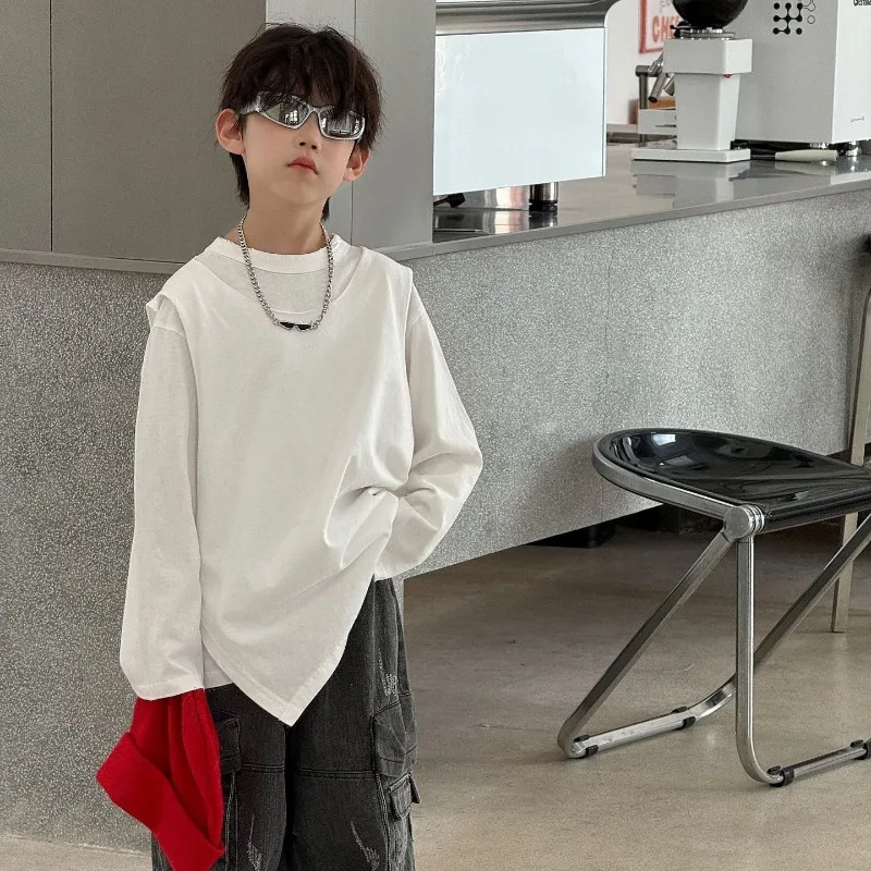 

Boys T-Shirt 2025 Autumn Solid Color Well Designed fashion Korean Style Stylish Trendy Kids Clothes Two-Piece Set