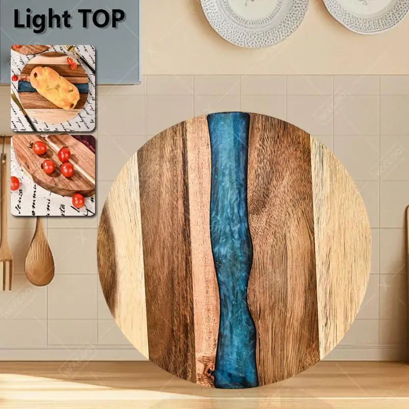 WXCOO Round Acacia Wood Resin Chopping Board Kitchen Cutting Board for Steak Snacks Fruit Board Food-Safe Cutting Board Thicken