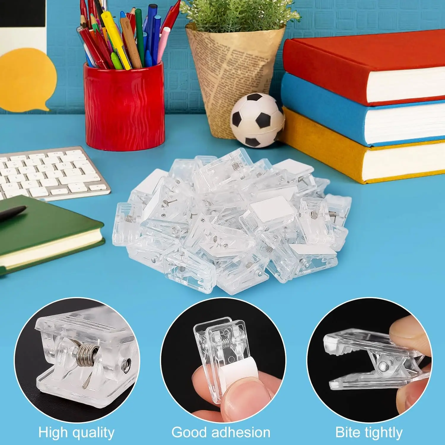 Auto-adesivo plástico transparente clipes de parede, pegajoso pendurado foto clipes, pôster clipes para Office Home, 10 PCs, 20 PCs, 30PCs