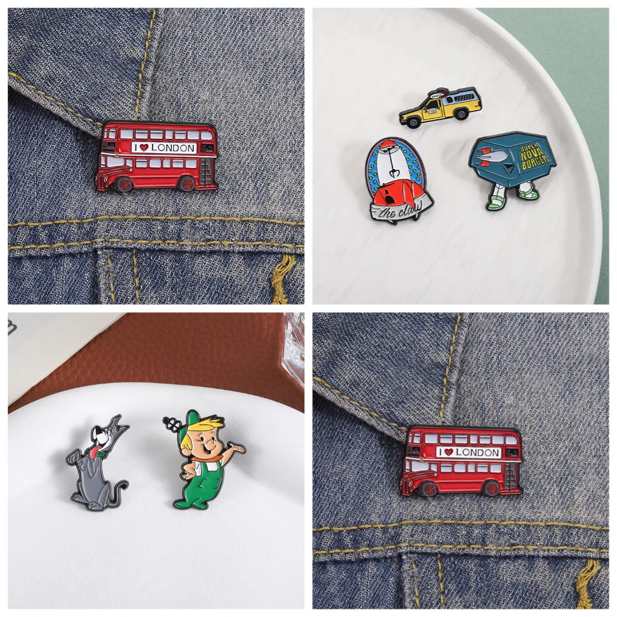 Badges On Backpack Red Double Decker Bus Brooch London Elements Personalized Badge Fashionable Small Accessories Badges Metal