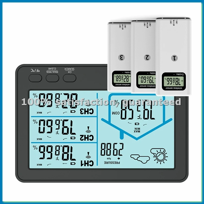 

Беспроводная метеостанция с цветным ЖК-экраном, барометром, измерителем температуры и влажности, датчиком прогноза погоды 433 МГц, черная - ABVK