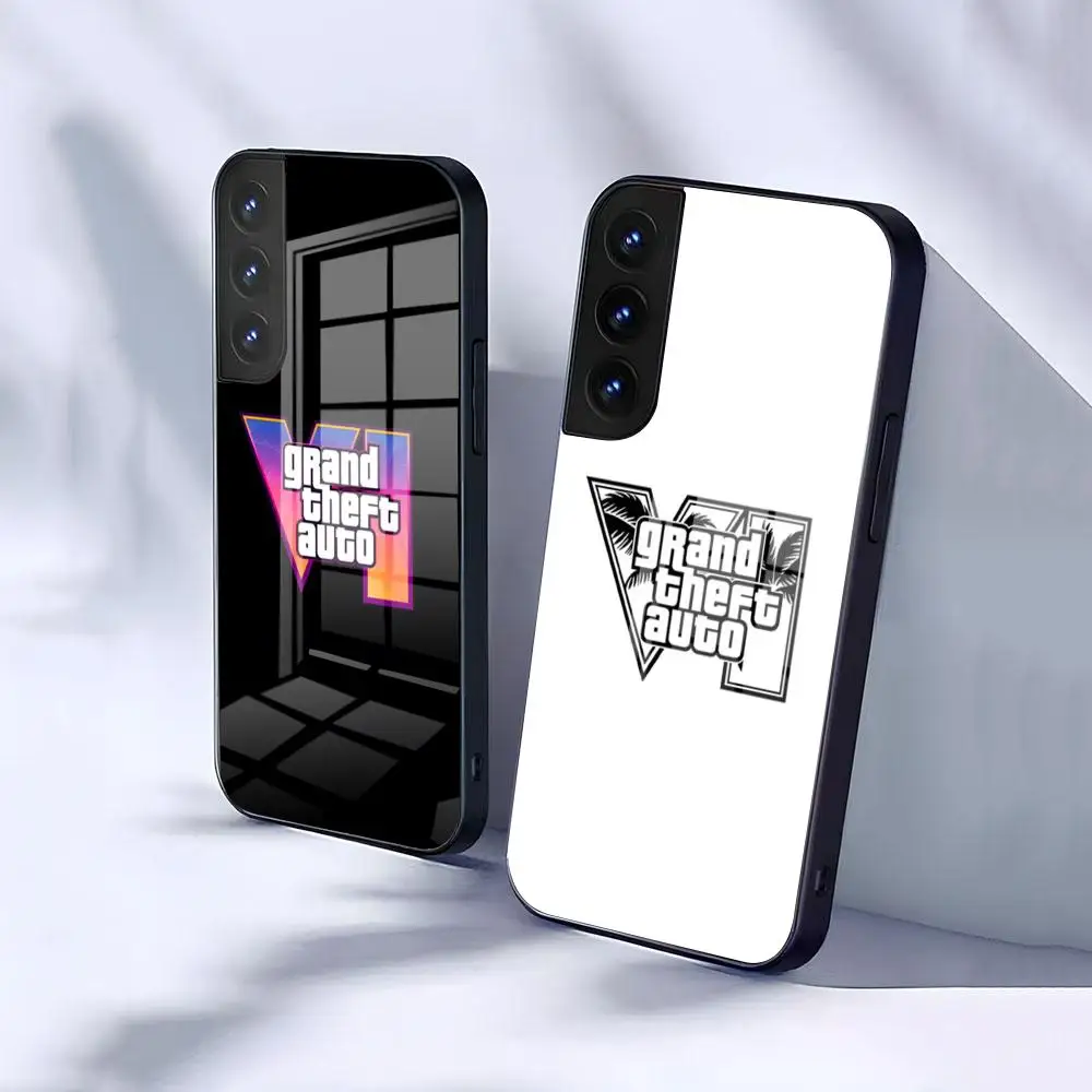 GTA 6 G-Grand Theft A-Auto Phone Case For Samsung S26 S25 S24 FE S23 S22 S21 Plus S20 Ultra Note20Ultra Black Glass Cover