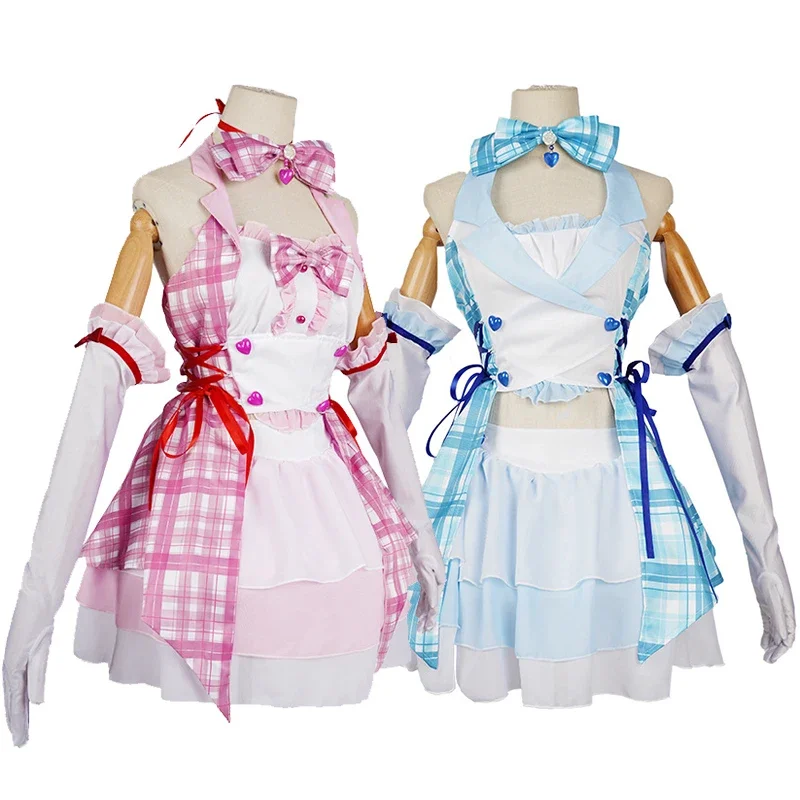 NEKOPARA Cosplay Costumes Wig Chocola Vanilla Maid Outfit Bow Tie Kawaii Lolita Sweet Skirt Set Christmas Pink Blue Maid's Wear