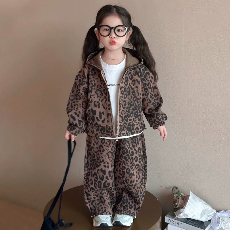 

Girls' Casual Two-piece Clothes Suit Children's Spring Autumn Leopard Sports Suit Clothing Teen Girl Clothes Sets 4 6 8 10yrs