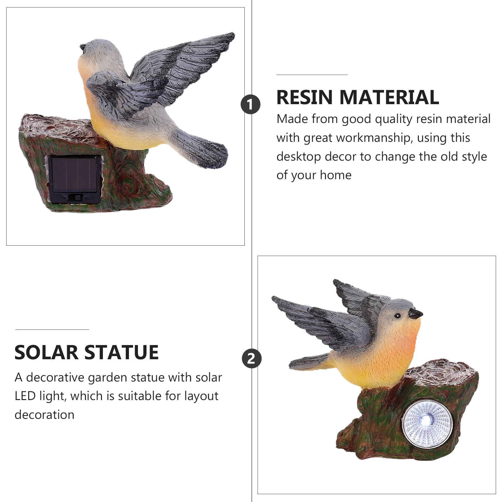 

Solar Resin Lamp LED Lights Lovely Bird Design for Bedroom Living Room Garden Statue Animal Figurine Outdoor Decor